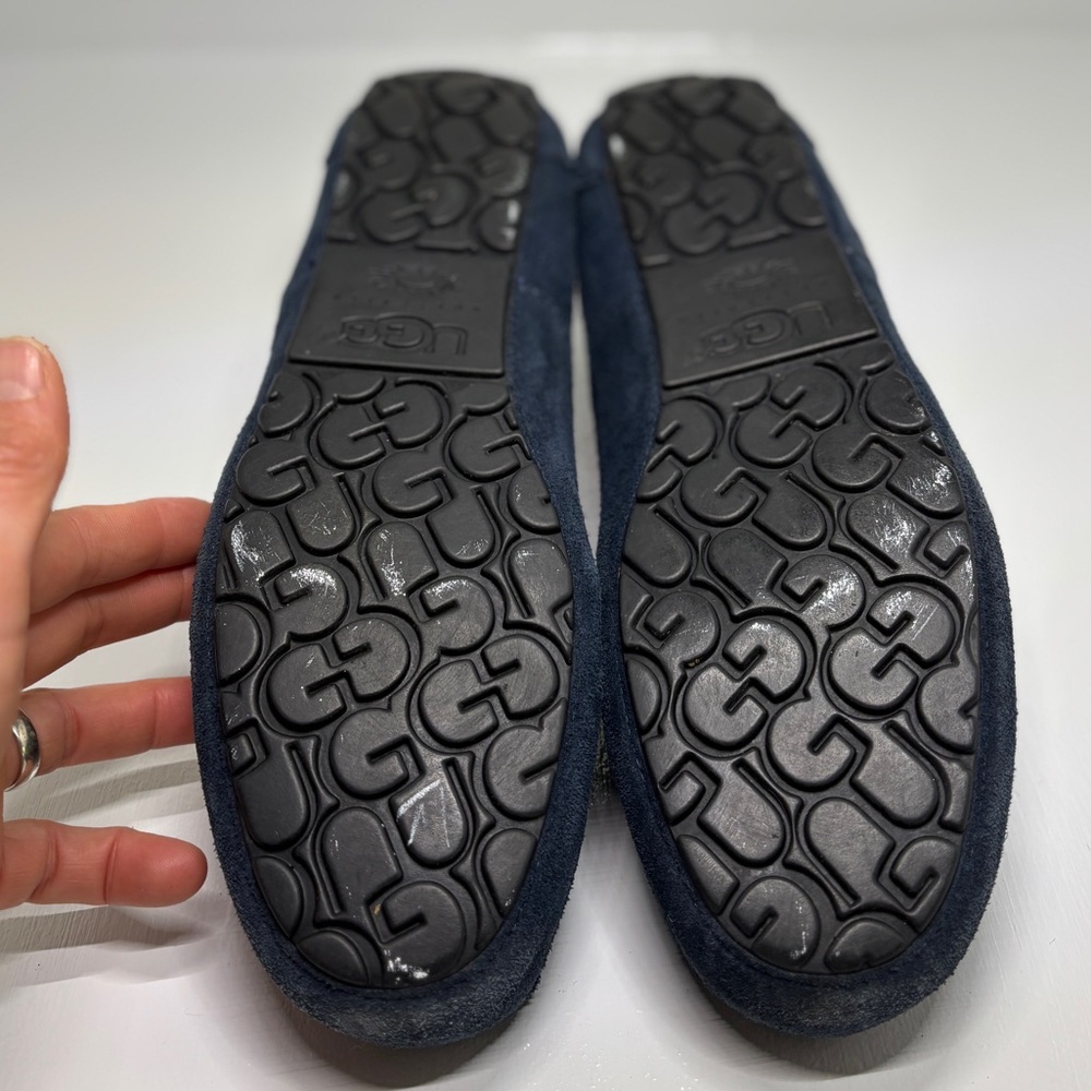 UGG Men’s Suede Loafer Slippers Navy Blue Shearling Lined Size 12 - Picture 7 of 15